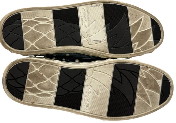 Aquazzura 'Cosmic Pearls' Slip-On Sneakers in Ocean Blue Velvet – Size 37 – Good Preowned Condition