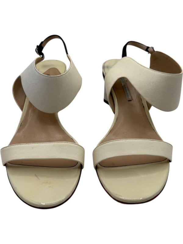 Nicholas Kirkwood Cream Leather Sandals with Silver Block Heel – Size 39.5