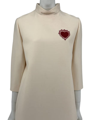 CHRISTIAN DIOR Ivory Wool-Silk Dress with Heart Appliqué - Size 10