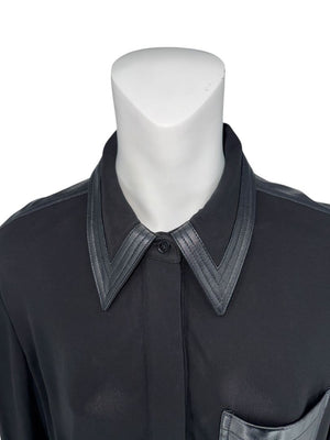 Victoria Beckham Black Blouse with Leather Trim – Size US 10 / UK 14