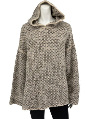 Loro Piana Taupe & Black Textured Cashmere Hooded Sweater - Size S