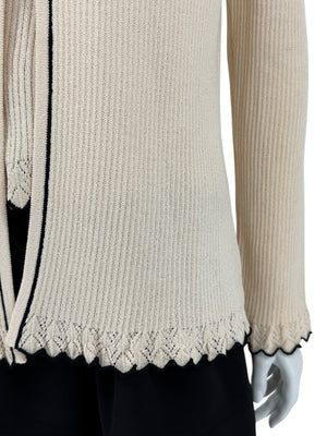 St. John Collection Cream Knit Twin Set with Black Trim – Size 6