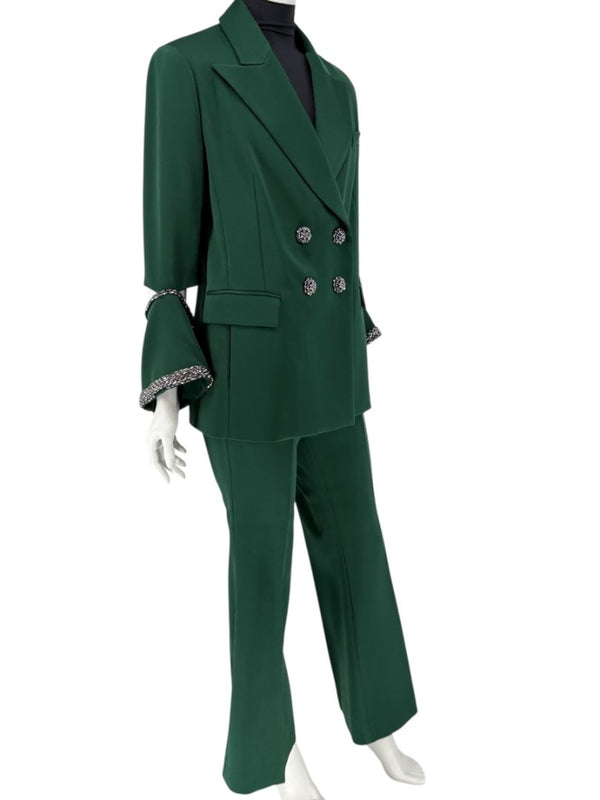Pamella Roland Green Pantsuit with Embellished Blazer – Large