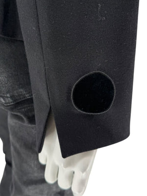 Akris Punto Black Wool Jacket with Leather & Velvet Appliqué – Size US 12
