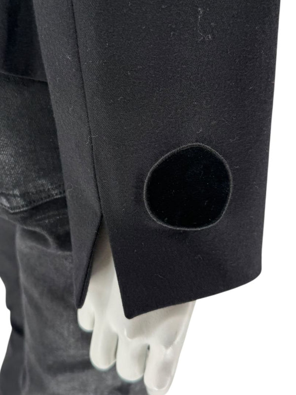 Akris Punto Black Wool Jacket with Leather & Velvet Appliqué – Size US 12