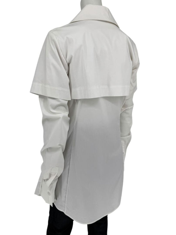 Pamella Roland White Button-Front Shirt with Cape Detail – Large