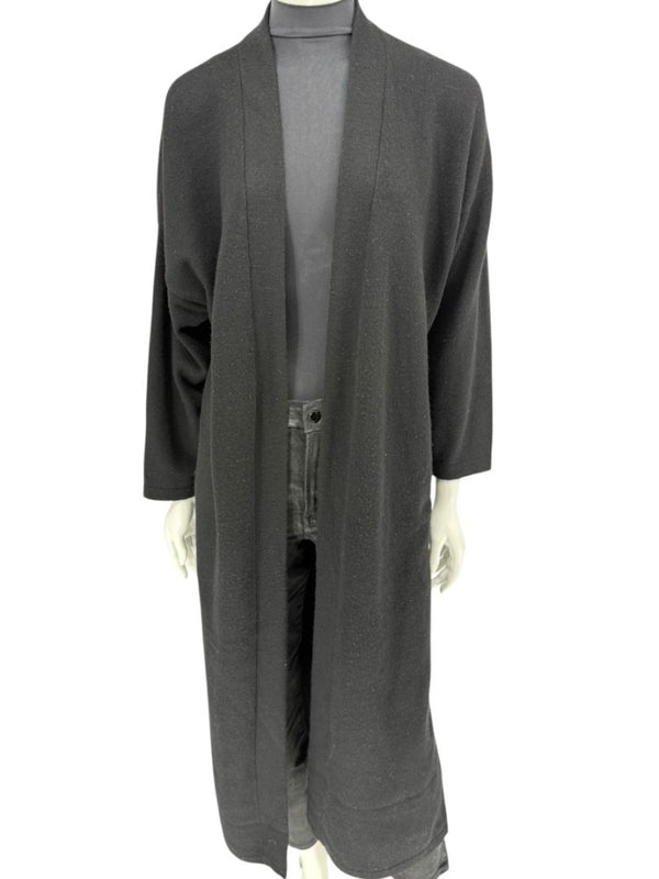 Zoran Black 100% Cashmere Long Open Cardigan Coat – One Size (Fits Like M/L)