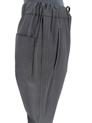Brunello Cucinelli Charcoal Gray Wool-Blend Drawstring Pants – Size 8 (IT 44)