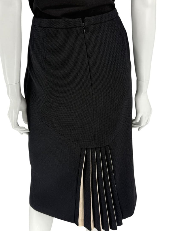 Rena Lange Black Wool Skirt with Contrast Pleated Back Panel – Size 12 (DE 42)