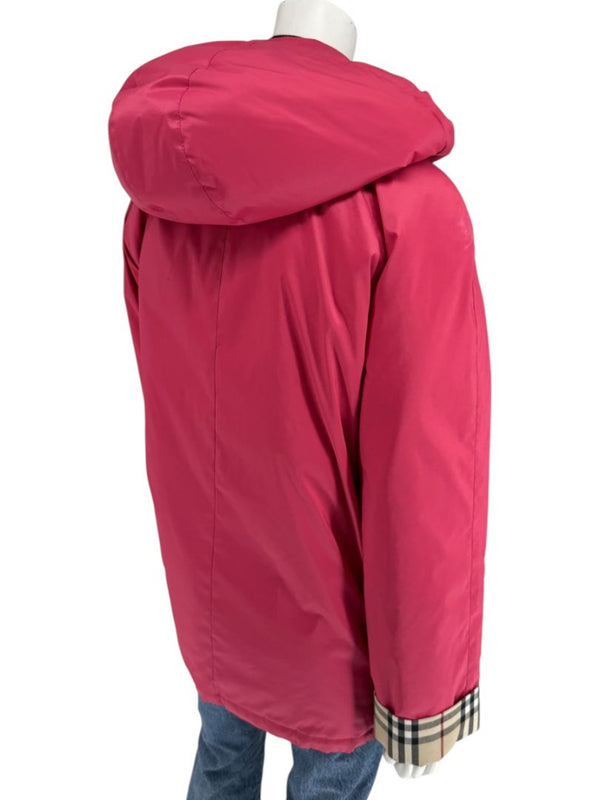 Burberry London Fuchsia Hooded Check-Lined Jacket – Size L