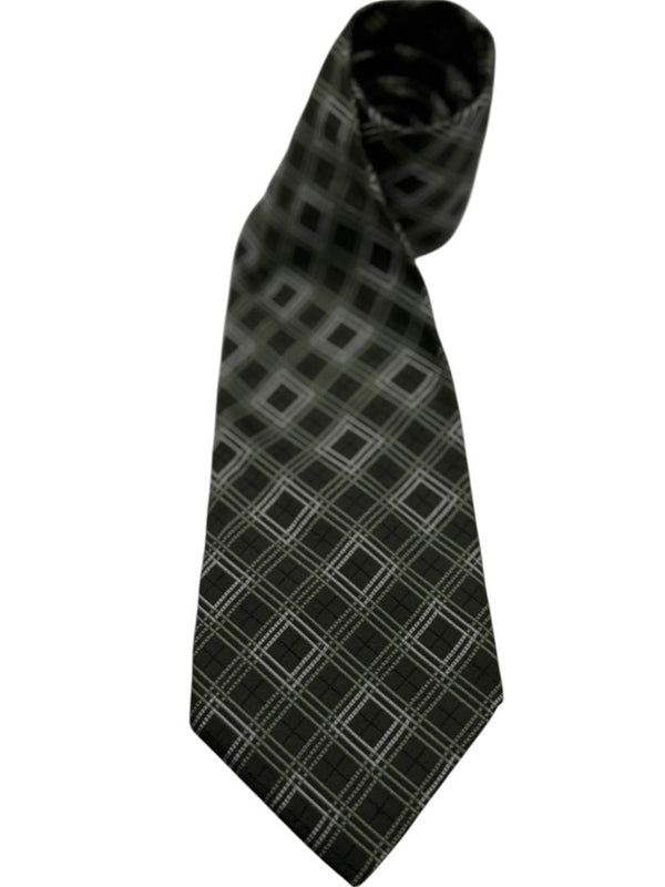 Burberry London Olive Green Geometric Plaid Silk Tie