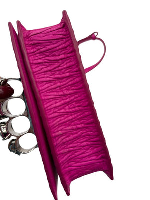 Alexander McQueen Women’s Fuchsia Pink Leather Knuckle Clutch Shoulder Bag