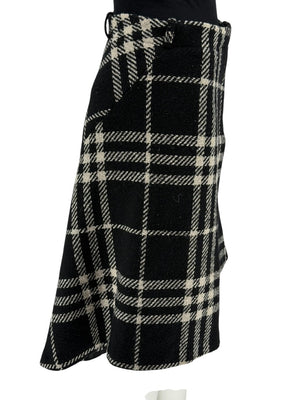 Burberry Women’s Black & White Plaid Wool Skirt – Size XS/S