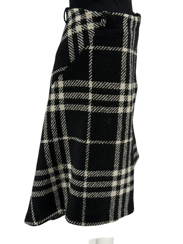 Burberry Women’s Black & White Plaid Wool Skirt – Size XS/S