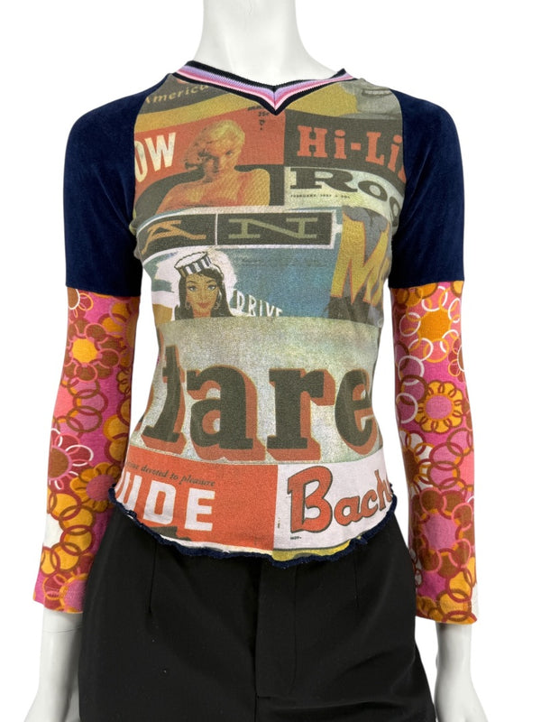 Custo Barcelona Graphic Patchwork Long-Sleeve Top – Size Small