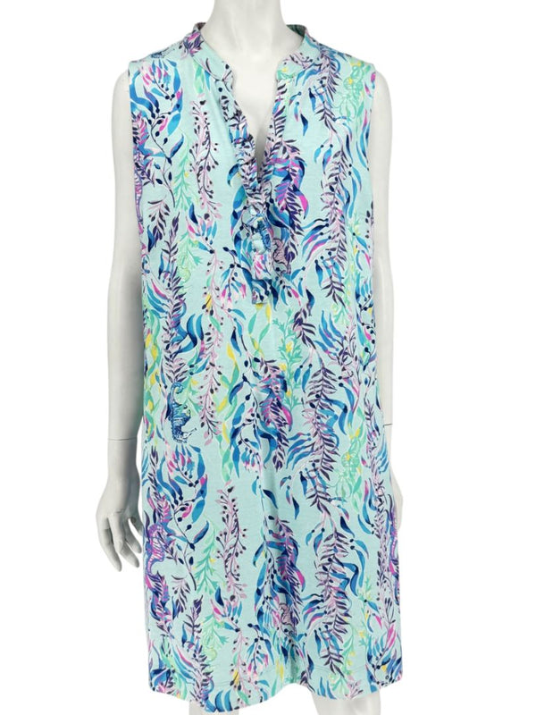 Lilly Pulitzer Aqua Multicolor Sleeveless Printed Shift Dress – Size XL
