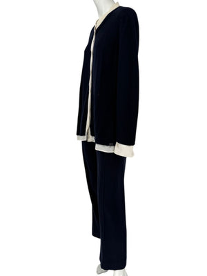 Escada Navy Cashmere Button-Front Lounge Sweater & Pant Set – Size: XL