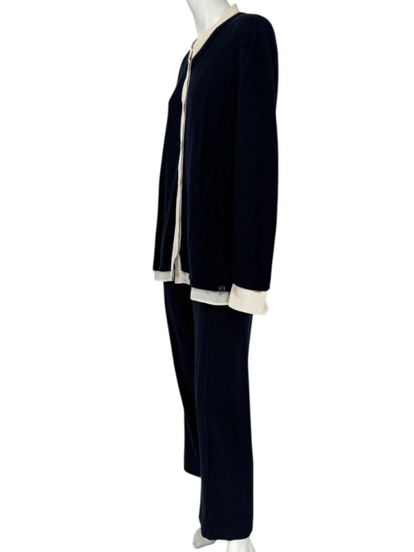 Escada Navy Cashmere Button-Front Lounge Sweater & Pant Set – Size: XL