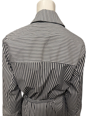 Jennifer Torosian Black & White Striped Belted Duster Jacket – Size S