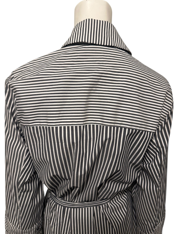 Jennifer Torosian Black & White Striped Belted Duster Jacket – Size S