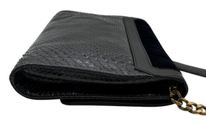 Jimmy Choo Navy Velvet & Snakeskin Chain Shoulder Bag