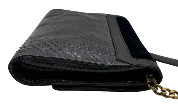 Jimmy Choo Navy Velvet & Snakeskin Chain Shoulder Bag