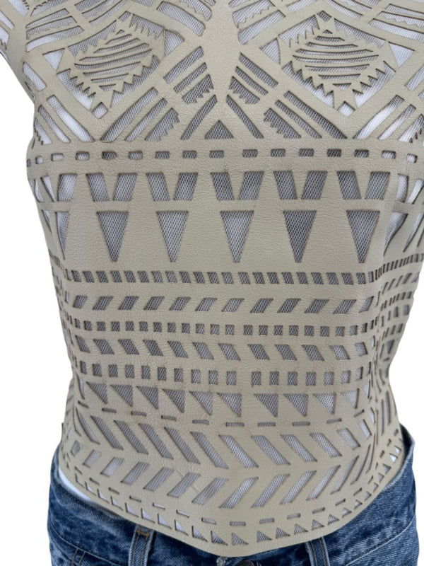 Les Copains Laser-Cut Leather Top – Size 42 – New with Tags