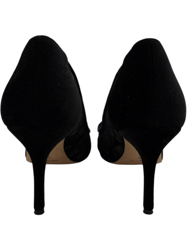 Manolo Blahnik Black Velvet & Mesh Geometric Pumps – Size 39.5