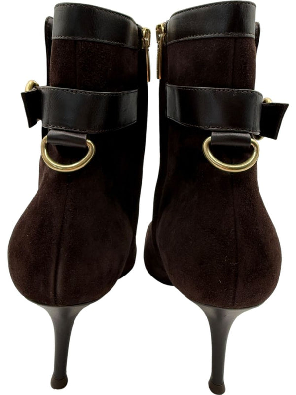 Gianvito Rossi Chocolate Brown Suede & Leather Buckle Booties – Size 39.5