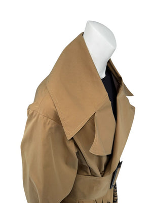 Oscar de la Renta Sand Trench Coat with Black Palm Print – Size 6