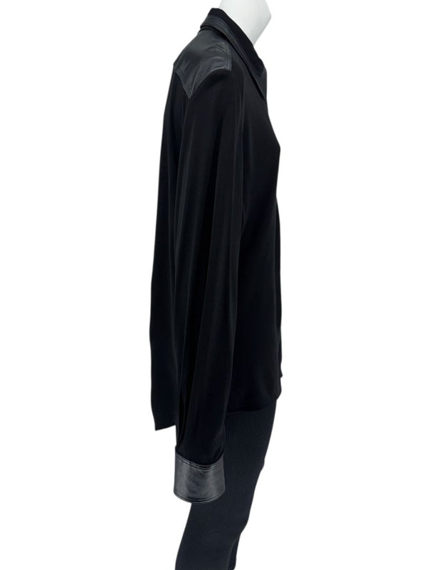 Victoria Beckham Black Blouse with Leather Trim – Size US 10 / UK 14