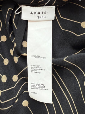 Akris Punto Black & Sand Silk Circuit Print Bow Blouse – Size 10