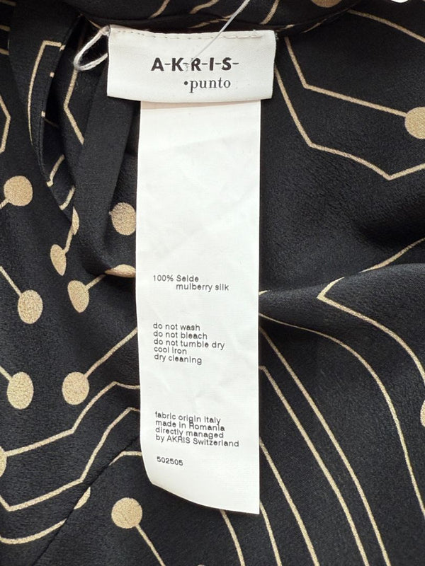 Akris Punto Black & Sand Silk Circuit Print Bow Blouse – Size 10