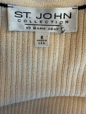 St. John Collection Cream Knit Twin Set with Black Trim – Size 6