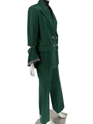 Pamella Roland Green Pantsuit with Embellished Blazer – Large
