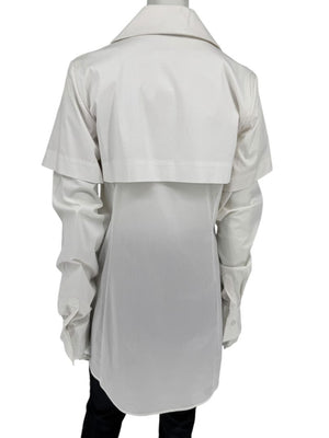 Pamella Roland White Button-Front Shirt with Cape Detail – Large