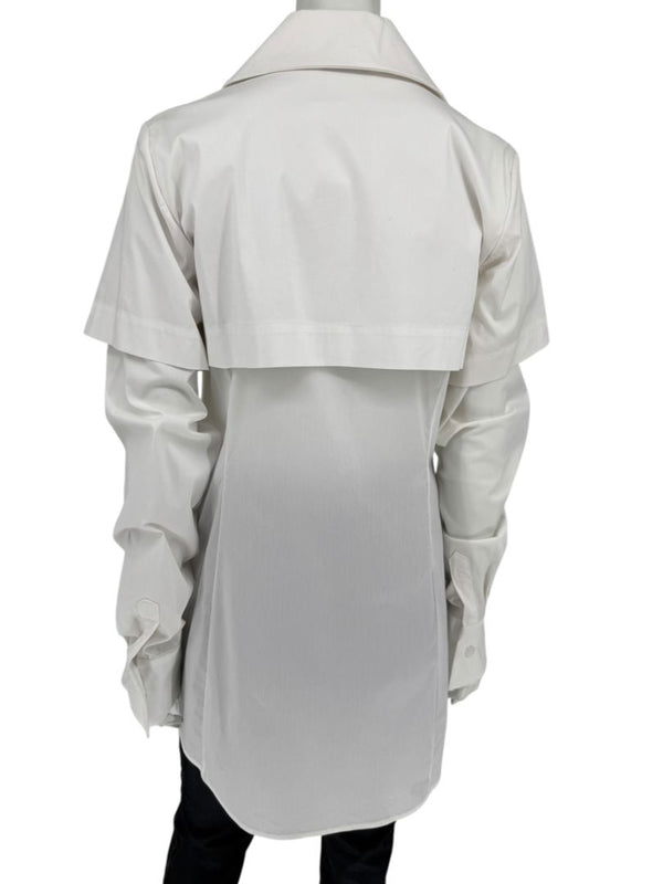 Pamella Roland White Button-Front Shirt with Cape Detail – Large