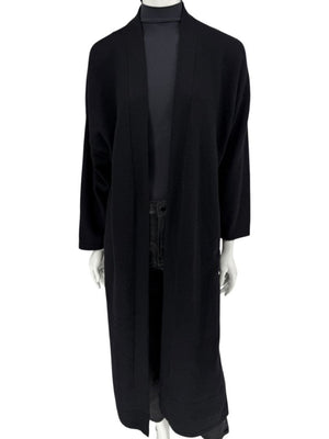 Zoran Black 100% Cashmere Long Open Cardigan Coat – One Size (Fits Like M/L)