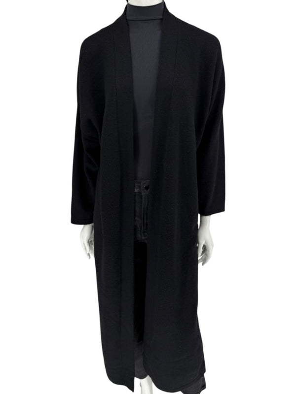 Zoran Black 100% Cashmere Long Open Cardigan Coat – One Size (Fits Like M/L)