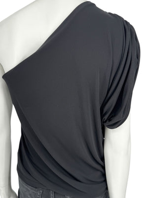 Lida Baday Black One-Shoulder Draped Top – Size XS