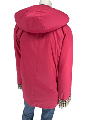 Burberry London Fuchsia Hooded Check-Lined Jacket – Size L