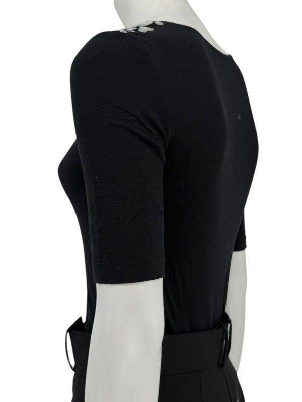 Wolford Black Embellished Shoulder "Heavy Metal" Bodysuit – Size XS