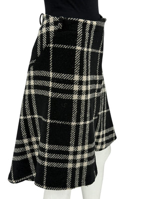 Burberry Women’s Black & White Plaid Wool Skirt – Size XS/S