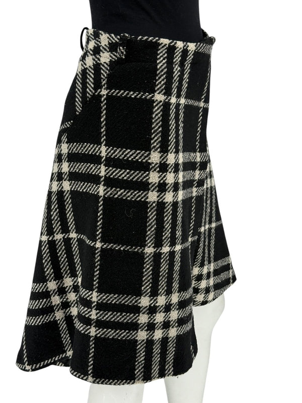 Burberry Women’s Black & White Plaid Wool Skirt – Size XS/S