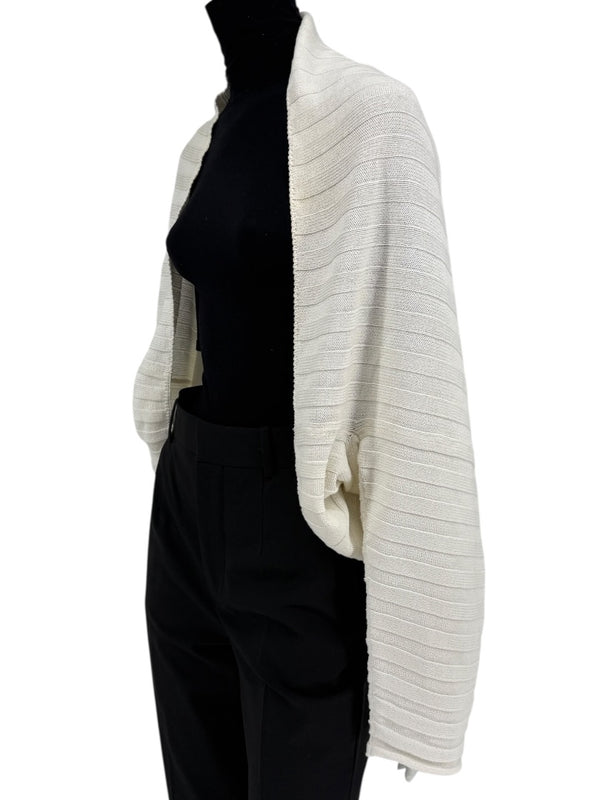 Shirin Guild Ivory Ribbed Knit Shrug