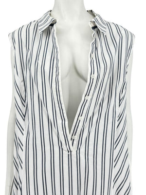 Lafayette 148 New York White & Navy Striped Sleeveless Shirtdress with Self-Tie Belt – Size XXL