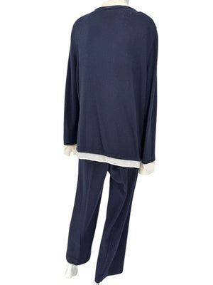 Escada Navy Cashmere Button-Front Lounge Sweater & Pant Set – Size: XL