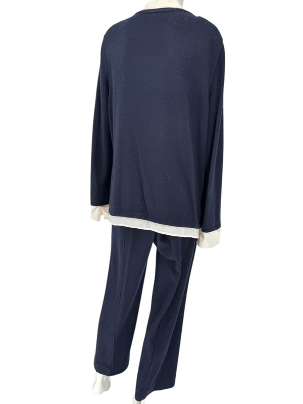 Escada Navy Cashmere Button-Front Lounge Sweater & Pant Set – Size: XL