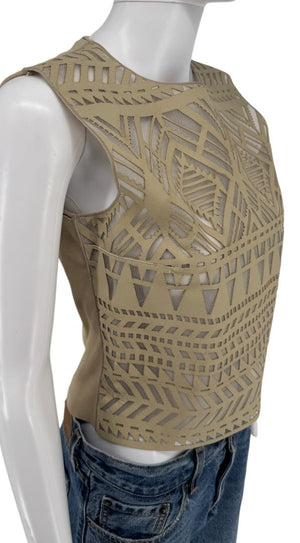 Les Copains Laser-Cut Leather Top – Size 42 – New with Tags
