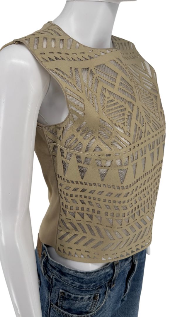 Les Copains Laser-Cut Leather Top – Size 42 – New with Tags